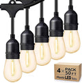 Svater Outdoor String Lights 200 FT E26 Socket 64pc S14 Shatterpoof Bulbs 1 Watt Dimmable 2700K Warm White IP65 Waterproof Commercial Grade Patio Light (4 Pack X 50FT)