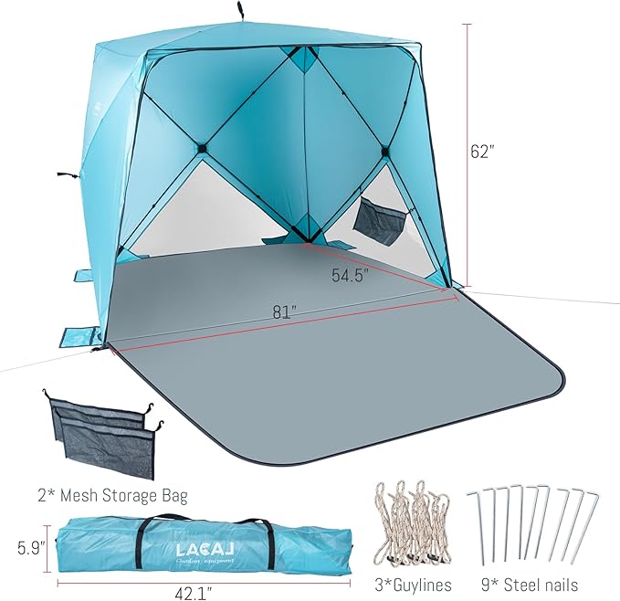 Beach TentBeach Sun Shelter with UPF 50+UV Protection with Extendable Floor mat for 3-4 Person Waterproof Portable Easy Setup Beach Canopy Shade Tent for Outdoor Camping Picnics