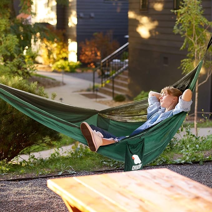 Covacure Camping Hammock - Lightweight Double Hammock Hold Up to 772lbs Portable Hammocks for Indoor Outdoor Hiking Camping Backpacking Travel Backyard Beach（Dark Green）
