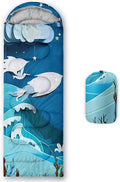 Kids Sleeping Bag for Boys GirlsCartoon Blue Unicorn Print-Lightweight Warm Portable Outdoor Indoor-Waterproof Cold Weather Resistant Sleeping Bag for Camping Hiking