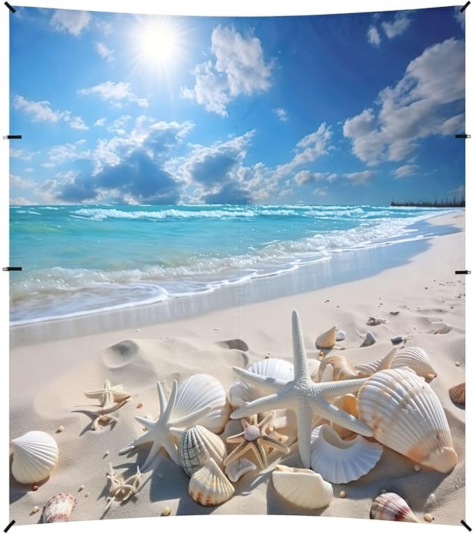 Beautiful Beach Scene Beach Tent Sun Shelter 9.2' x 10.5' Beach Canopy with 4 Sandbags 4 Stability Poles Sand Shovels - Tent Canopy for Beach Camping Fishing Picnics