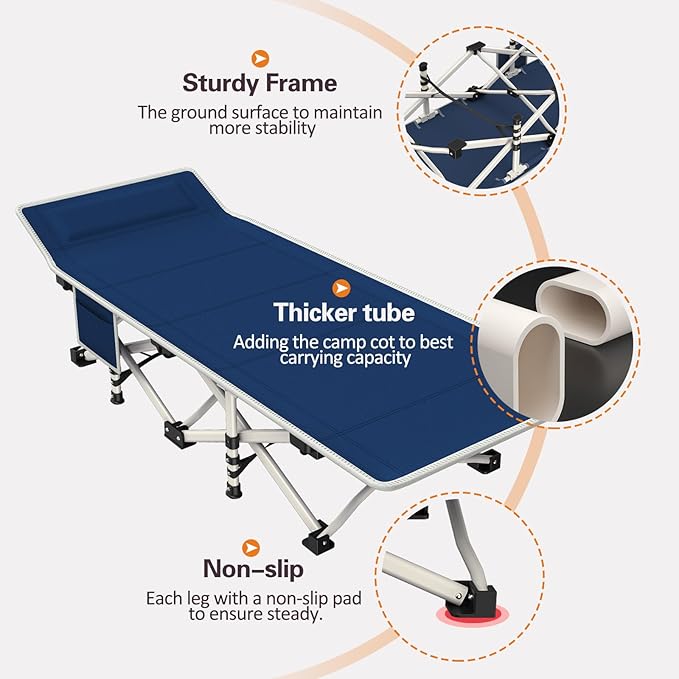 Heavy Duty Camping Cot 2 Pack with Comfortable Mattress and Pad Portable Sleeping Bed for Adults Ideal for Outdoor Vacations Includes Carry Bag Perfect for 2 Persons
