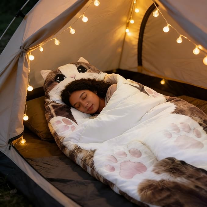 Fluffy Cat Sleeping Bag Cat Shaped Plush Sleeping Bag for Adults Plush Cats Envelope Sleepings Bags for Camping Sleepovers &amp Home Lounging