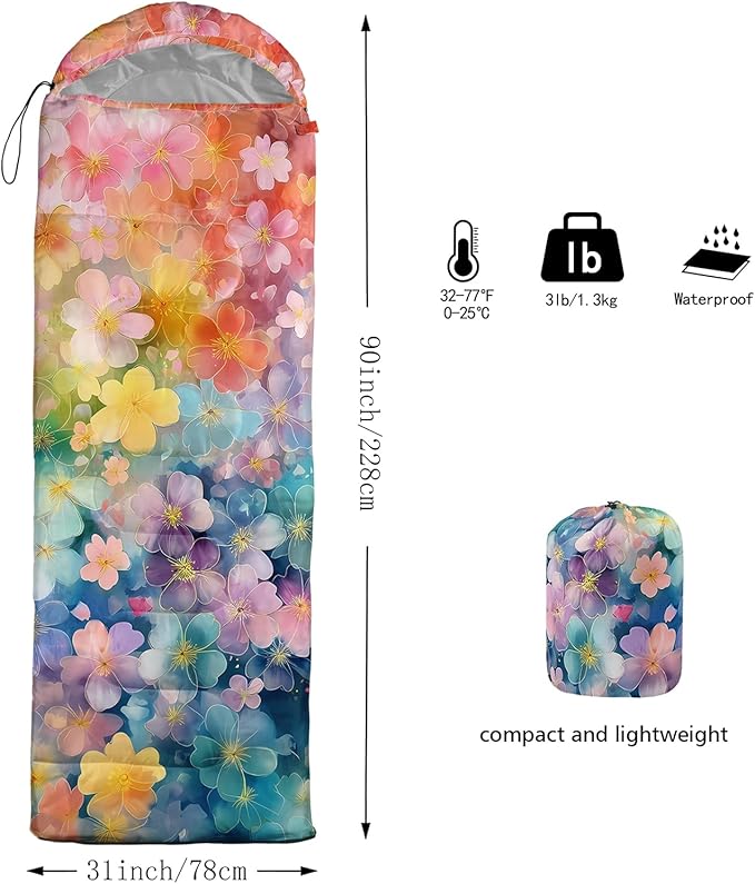 AILONEN Cartoon Camping Sleeping Bag for Boys Girls AdultsLightweight &amp Waterproof3 Season Warm &amp Cold WeatherPortablePrinted Sleeping BagTravelingCampingHiking