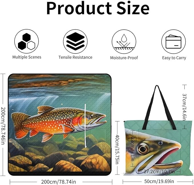 Brook Trout Fly Fishing_79629943 Print Zipper Style Picnic Mat Waterproof &amp Heat-Insulating Foldable Into A Shopping Bag