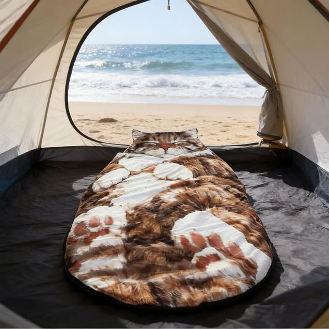 Adult Cat Pattern Envelope Sleeping Bag - Plush Cat Envelope Sleeping Bag for Adult - Plush Warm Washable Camping Blanket