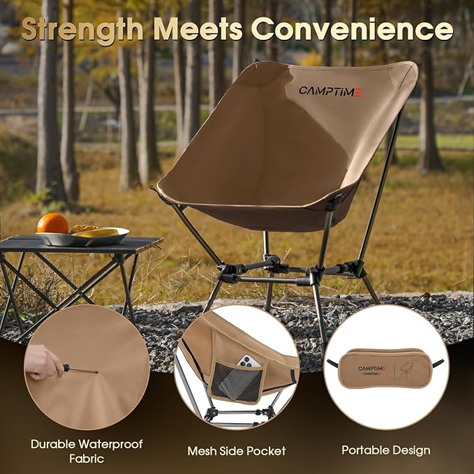 Portable Camping Chair Plus Larger &amp Roomier Compact and Lightweight Folding Chair for Backpacking &amp Hiking 330Lbs Capacity Khaki