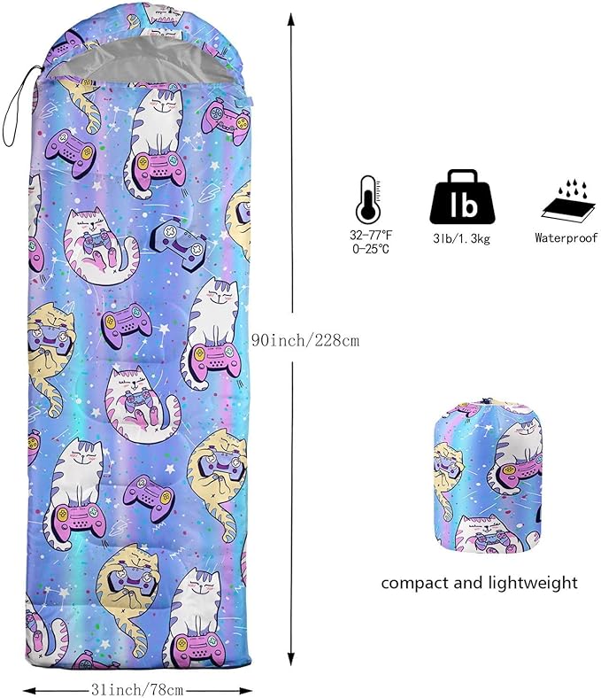 Kids Sleeping Bag for Boys GirlsWestern Cowboy Print-Lightweight Warm Portable Outdoor Indoor-Waterproof Cold Weather Resistant Sleeping Bag for Camping Hiking