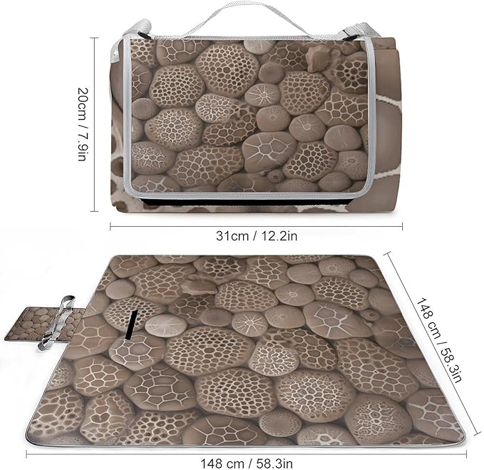 Petoskey Stone1 Beach BlanketPortable Waterproof Picnic Blanket58.3''x 58.3'' Extra Large Picnic Mat for BeachCamping Grass Lawn Park Accessorie for Festival BBQ