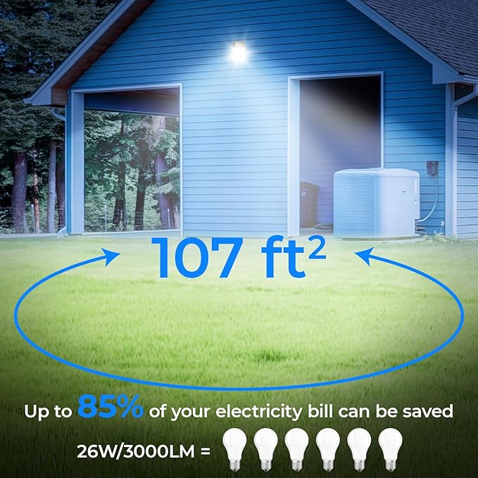 CINOTON 26W LED Wall Pack Light with Dusk to Dawn Sensor 3CCT 3000K/4000K/5000K 26W/18W/13W Switchable [100-277Vac] IP65 Waterproof Outdoor Security Flood Lighting for Garage Warehouse 2 Pack