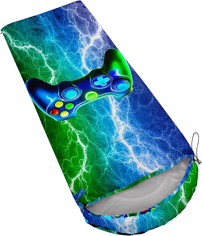 Axolotl Blue Gamepad Sleeping BagWaterproof Lightweight Gaming Sleeping Bag Game Console Camping Bag for Boys TeensWarm and Cool Weather Green Portable Sleeping Bag for Camping Outdoor Indoor