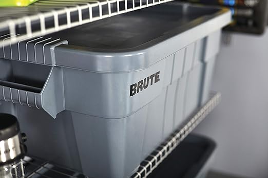 Rubbermaid Commercial Products BRUTE Tote Storage Bin with Lid 14-Gallon White Rugged/Reusable Boxes for Moving/Camping/Garage/Basement Storage Pack of 6