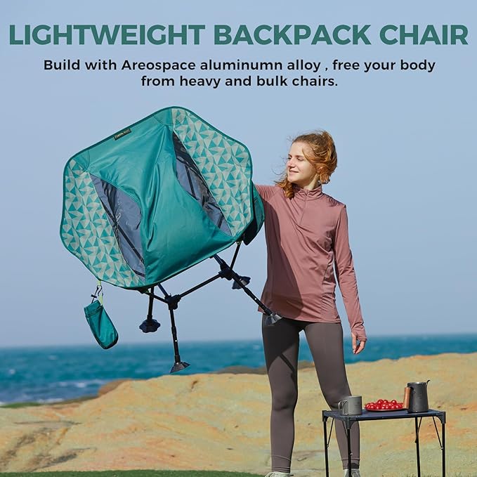 ATEPA UFO3.0 Backpacking Camping Chair Ultralight Extra Wide Comfortable Folding Chairs Heavy Duty Portable Hexagon Ergonomic Height Adjustable Seat with Anti-Sinking Feet for Hiking Outdoor