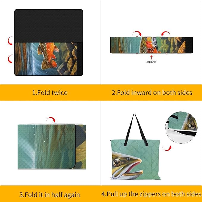 Brook Trout Fly Fishing_79629943 Print Zipper Style Picnic Mat Waterproof &amp Heat-Insulating Foldable Into A Shopping Bag
