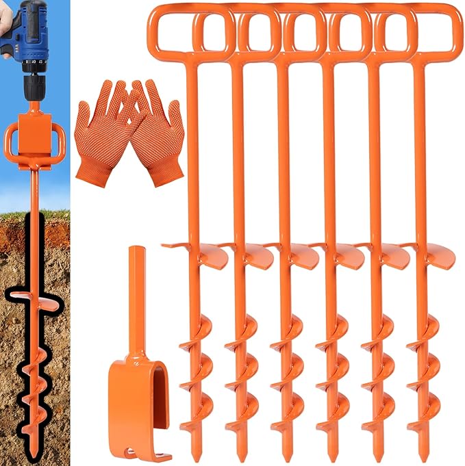 16In Tent Stakes Ground Anchors Screw in with 1PCS Tent Stakes Heavy Duty Adapter for Screw Ground Anchors Tree Straightening Kit Anchors Tent Mobile Home Anchors (Color : Orange Size : 6PCS