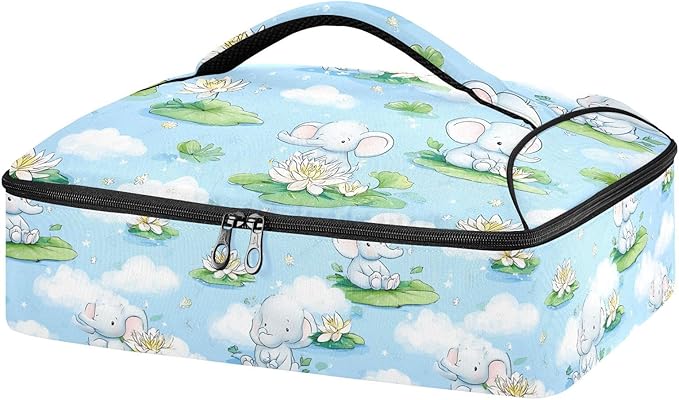 Casserole Carrier Cute Elephants PrintInsulated Casserole Carrier for Hot or Cold Food Thermal Lunch Tote for Potluck Parties Picnic Beach Fits 9 x 13 Inches Baking Dish