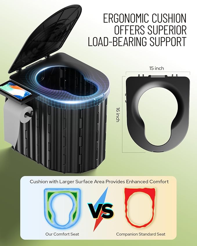 Camping Toilet with Pop-Up Privacy Tent and Liquid Waste Gel Portable Toilet for Camping with Large Tent Ergonomic Potty Provides Enhanced Comfort Suitable for All Ages