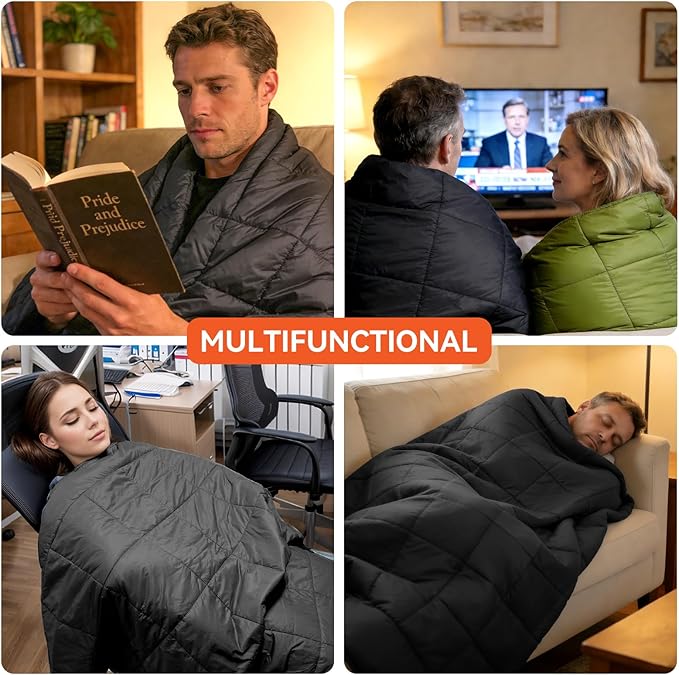 Multifunctional Camping Blanket Ultralight Wearable Travel BlanketIndoor Sofa BlanketOutdoor Portable nap BlanketCamping Quilt with Snap Buttons for Outdoor HikingCamping -Black