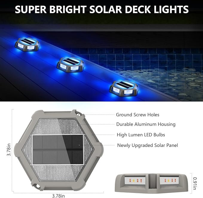 T-SUN Solar Driveway Lights Outdoor 12 Pack Waterproof Deck Lights LED Blue Driveway Marker Light for Step Garden Sidewalk Stair Ground Pathway