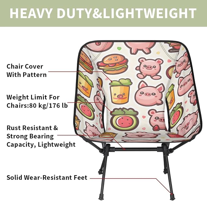 Honeybaby Folding Camping Chair Cartoon Pig Camping Chairs Lightweight Portable Chair Outdoor Foldable Chairs for Camping Travel Picnic Beach Hiking