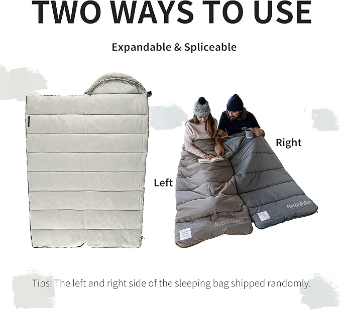 Naturehike Sleeping Bag for Adults with Hood 33-53℉ Lightweight Hollow Cotton Sleeping Bag 3 Seasons Waterproof Spliceable Sleeping Bags for Camping Hiking Traveling