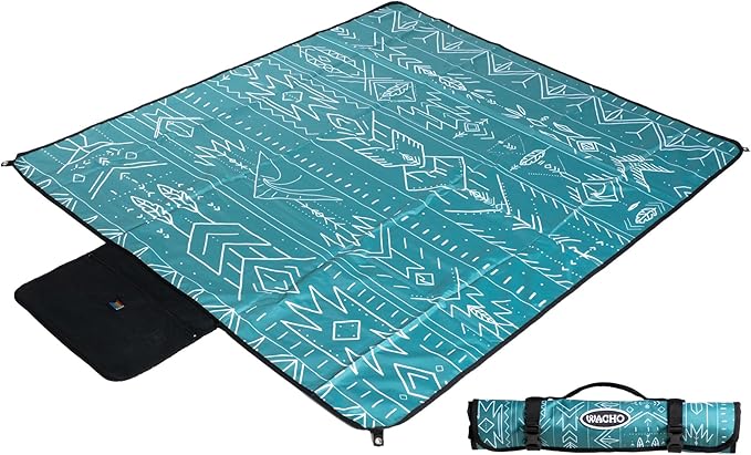Wacho Waterproof Picnic Blanket – Large Sandproof Outdoor Mat with Carry Bag for Beach Camping Park &amp Travel Foldable Lightweight Easy to Clean &amp Portable Ground Cover for Families