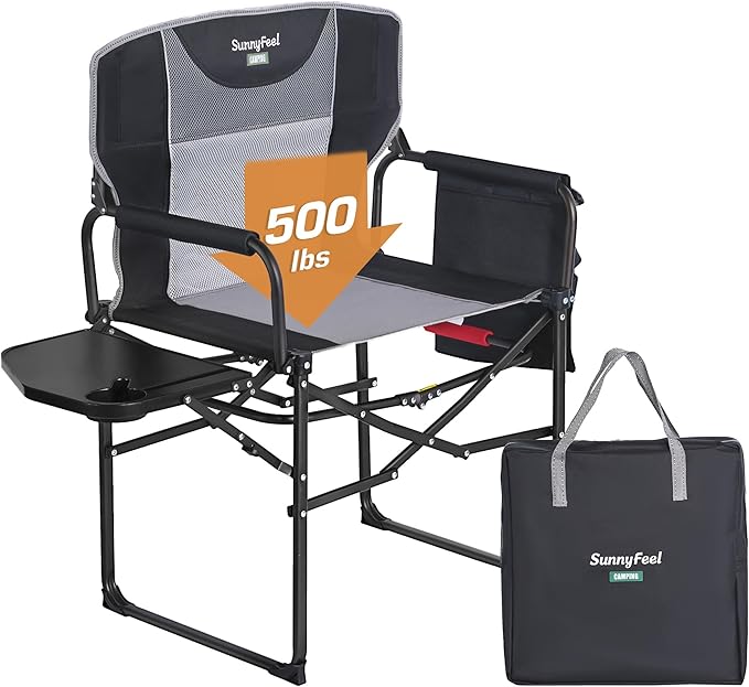 SUNNYFEEL Oversized Camping Directors Chair 500 LBS Heavy Duty Portable Folding Chair with Side Table Pocket for Beach FishingTripPicnicLawnConcert Outdoor Foldable Camp Chairs