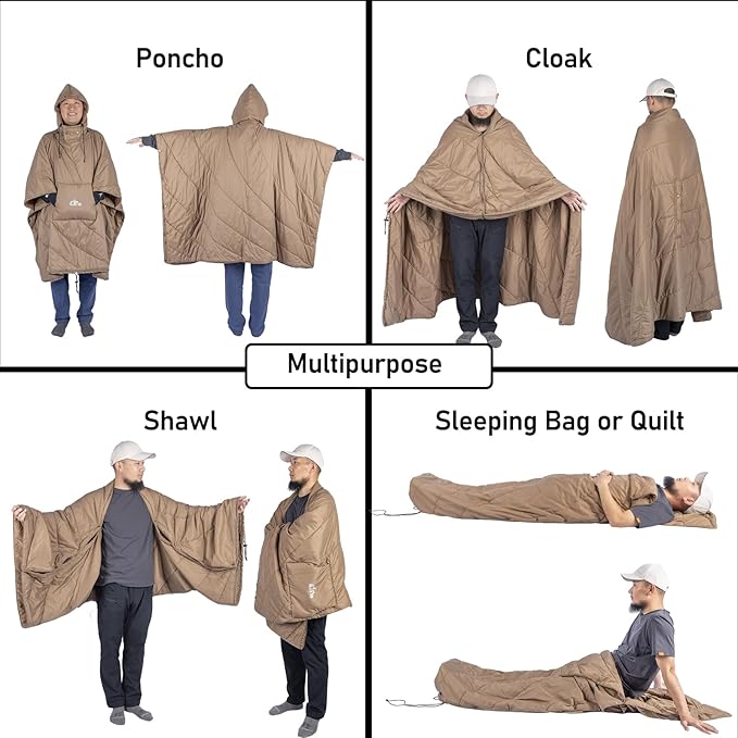 iClimb 1 Hooded 3M Thinsulate Insulation Warm Blanket and 1 Mini Folding Table Ultralight Compact for Adults Outdoor Camping Backpacking Hiking