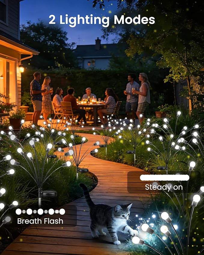 OZS 8 Pack Total 64 LED Solar Firefly Lights Fairy Outdoor - Solar Garden Lights Outdoor Sway by Wind Waterproof for Garden Patio Pathway Fairy Decoration (Cool White)