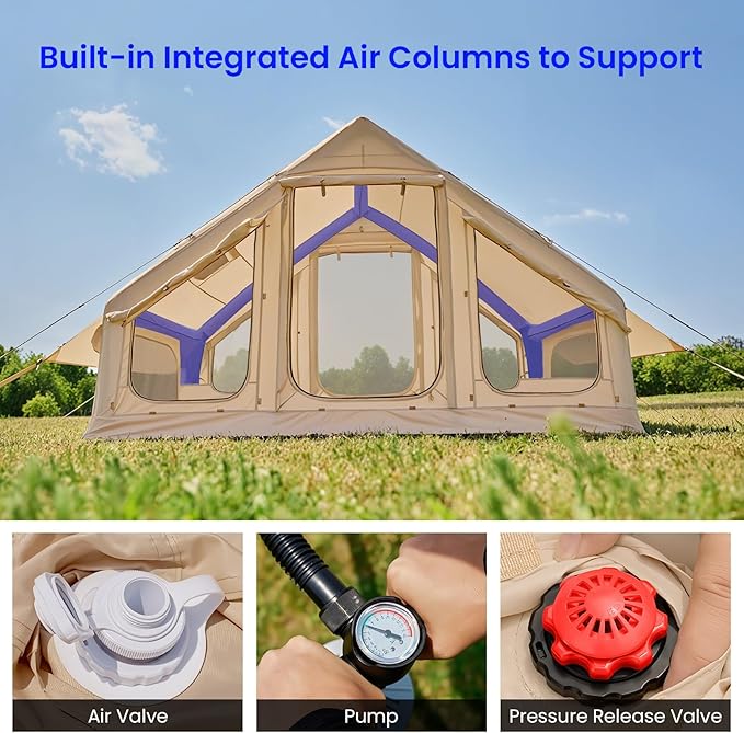 Inflatable Tents for Camping Super Easy to Blow Up Tent with Hand Pump Waterproof Oxford Cloth &amp Stove Jack Spacious Air Tent Hot Tents for 4-6 People