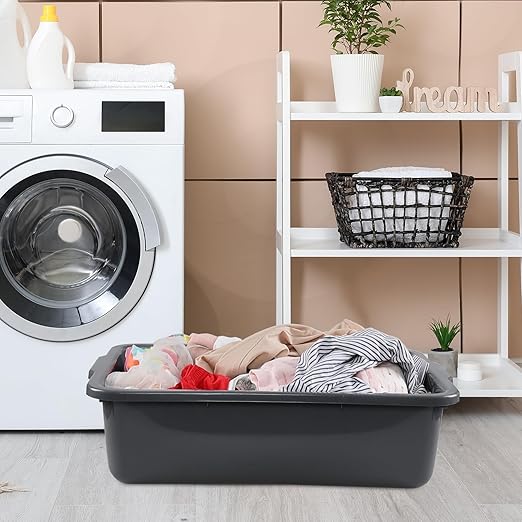 Gloreen 4 Packs Large Commercial Bus Tubs 35 L Rectangular Dishpan Plastic Wash Basin Grey