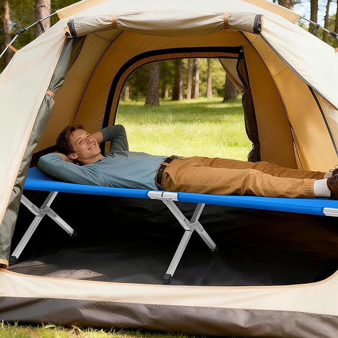 Camp Bed Portable Folding Camping Cot for AdultsIndoor Outdoor Portable Sleeping Cot for Hiking Camping with Carrying Bag Army (Blue)