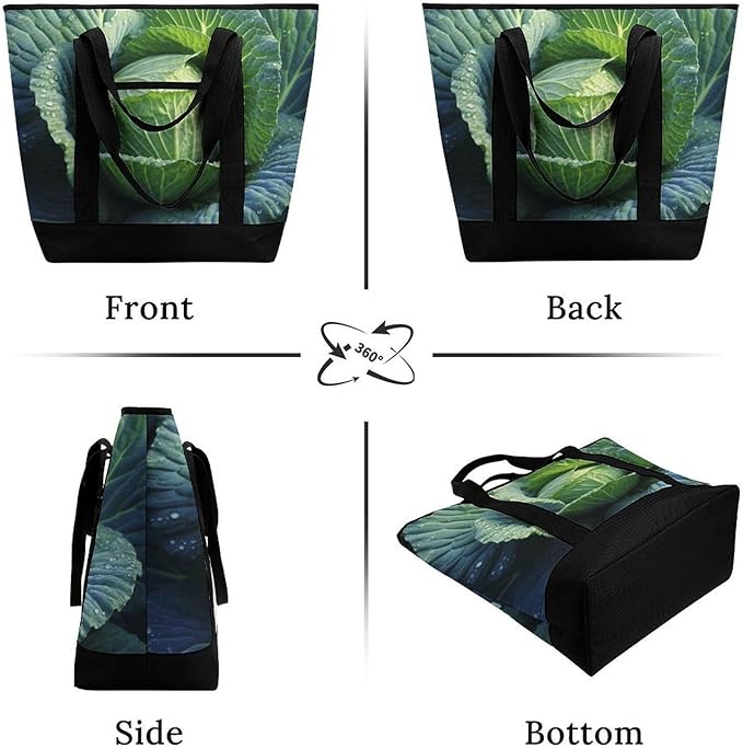 Insulated Shopping BagLarge Reusable Cooler Bags Bright Cabbage Printed Foldable Shopping BagTravel Waterproof Shoulder Bag