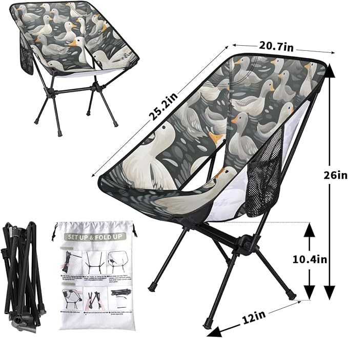 Honeybaby Folding Camping Chair Ducks Print Camping Chairs Lightweight Portable Chair Outdoor Foldable Chairs for Camping Travel Picnic Beach Hiking