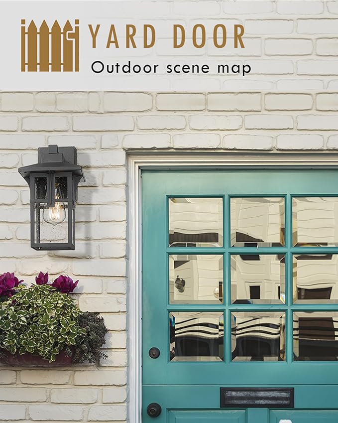 Outdoor Light Fixture HWH Large Outdoor Wall Lantern 1-Light Exterior Wall Mount Light with Seeded Glass Matte Black Finish 15 Height HX1B BK (Large)