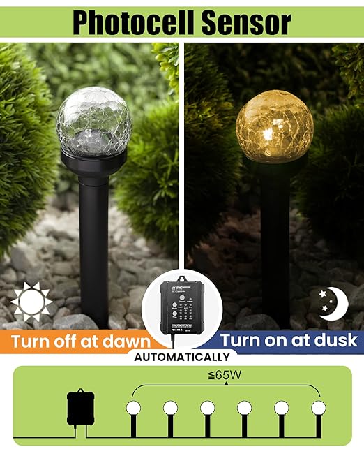 65W Low Voltage Transformer Outdoor Low Voltage Landscape Transformer with Timer &amp Photocell Sensor 120V AC to 12V DC Waterproof Power Supply for Landscape Lighting Spotlight Deck Lights
