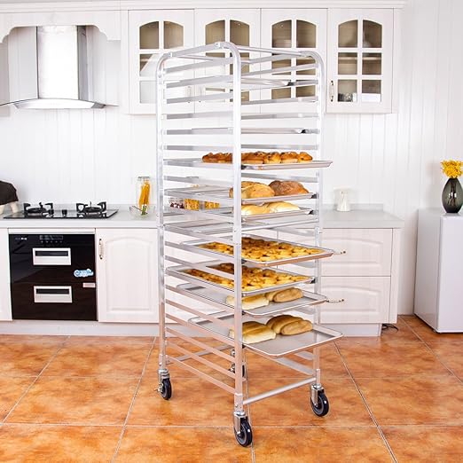 Giantex 20-Tier Kitchen Bun Pan Sheet Rack Aluminum Bakery Rack Home Commercial Kitchen Bakery Cooling Racks w/Wheels 2 Lockable &amp Open Shelf