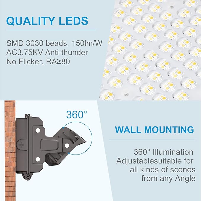 Lightdot 6Pack 150W LED Wall Pack Lights 360° Adjustable Panel with Dusk to Dawn Photocell 22500Lm 5000K IP65 Waterproof &amp Advanced Heat Dissipation Outdoor Security Lighting(Height:10~20ft)