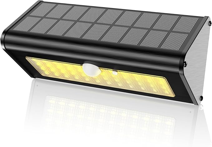 SECUROAD 1100 Lumens Solar Motion Sensor Lights Outdoor IP65 Waterproof 4500mAh Battery Black Aluminum Metal Security Flood Wall Lights 1 Pack Warm White