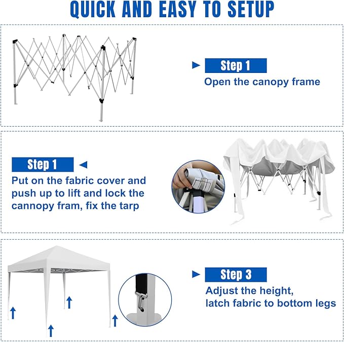 Yesker 10x10 Pop Up Canopy Tent UPF 50+ Waterproof Outdoor Canopy Portable Folding Easy Setup Gazebo Adjustable Height Instant Sun Shade Tent with Wheeled Bag for Events Parties Camping Patio White