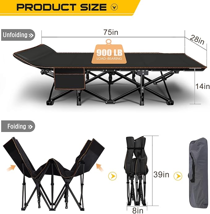 NAIZEA Folding Camping Cots for Adults Portable Cot with Mattress Heavy Duty Outdoor Bed with Carry Bag 1200d Oxford Cloth Sleeping Cots for Camping Office Nap Home Guest Beach Travel