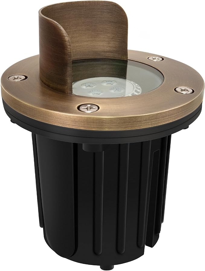 GKOLED LED Brass Well Lights 12V IP67 Waterproof Outdoor In Ground Light with MR16 Bulb and Swival Base Low Voltage Landscape Lighting 5W 370LM 2700K Up Light for Garden Tree Bushe Shielded Top