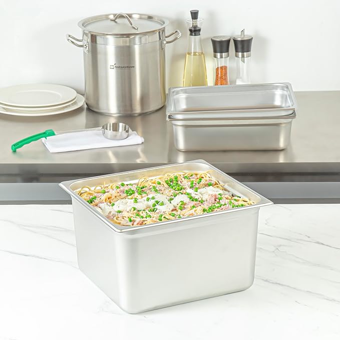Restaurantware-Kitchen Tek 2/3 Size Steam Table Pan 1 Anti-Jam Steam Pan - Lid Sold Separately 8â€ Deep 24 Gauge Stainless Steel Freezable For Catering Event And Party