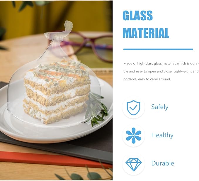 Glass Cake Cover Dome 20cm Height 18.3cm Diameter Smoke Glass Food Protective Lid Household Cake Display for Bakery and Restaurant Use