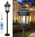 Darkaway Solar Post Light Outside Floor Lamp with Remote Control Waterproof Outdoor Solar Lighting with Water Ripple Glass Shade for Lawn Pool Garden
