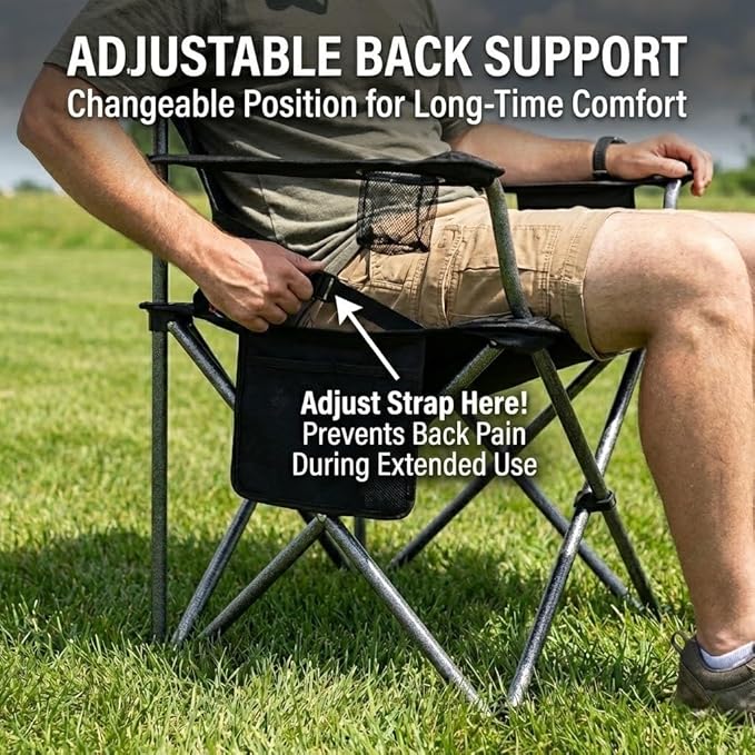 FAIR WIND 2 Pack Heavy Duty Camping Chair Oversized Padded Folding Chair for Big and Tall (450lbs) Extra Wide Seat with Integrated Cooler &amp Storage Pocket Adjustable Lumbar Support for Outdoor