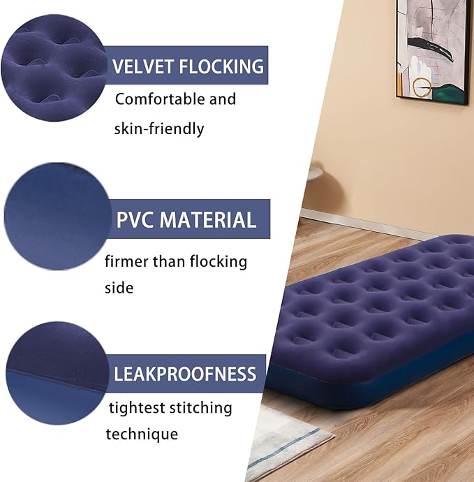 Twin Size Air Mattress Inflatable Bed Blow Up Mattress Camping Sleeping Pad