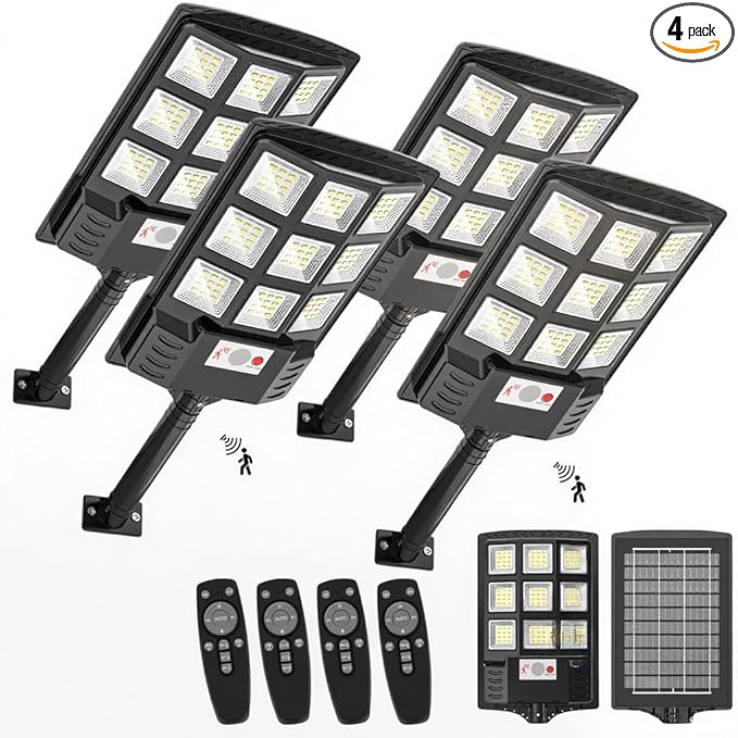 Sunwish Solar Street Lights Outdoor Solar Dusk to Dawn Outdoor Lights with Remote Control Motion Sensor Solar Lights Outdoor IP66 Waterproof Flood Lights for Garden Yard Parking Lot (4PACK)