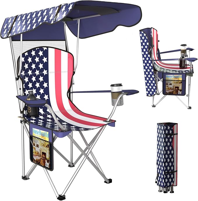 Portable Camping Chair with Canopy - Folding Chair with Canopy Durable 600D Oxford Canopy Chair for Camping Beach Picnics Fishing &amp Sports