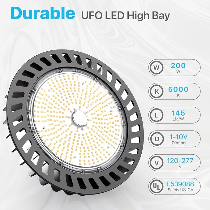 HYPERLITE LED High Bay Light | 29000LM（ 200W ） Dimmable High Bay LED Lighting | UL Listed | 5000K Commercial Lights | US Hook Included | Alternative to 850W MH/HPS